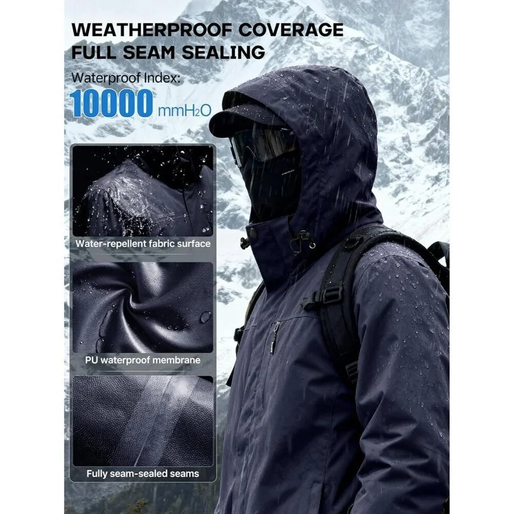Men's Midnight Navy Waterproof Ski Snow Fleece Lined Warm Winter Rain Jacket